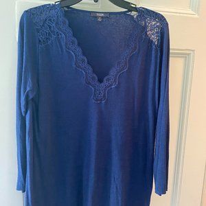 Royal Blue NYDJ three-quarter length sleeve top with lace accents